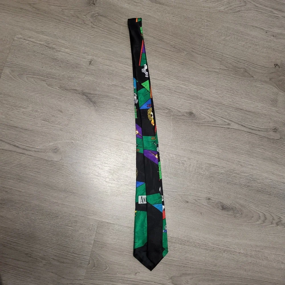 Vintage Kids Soccer Sport Novelty Necktie Black Multi Color Graphic Andaloro